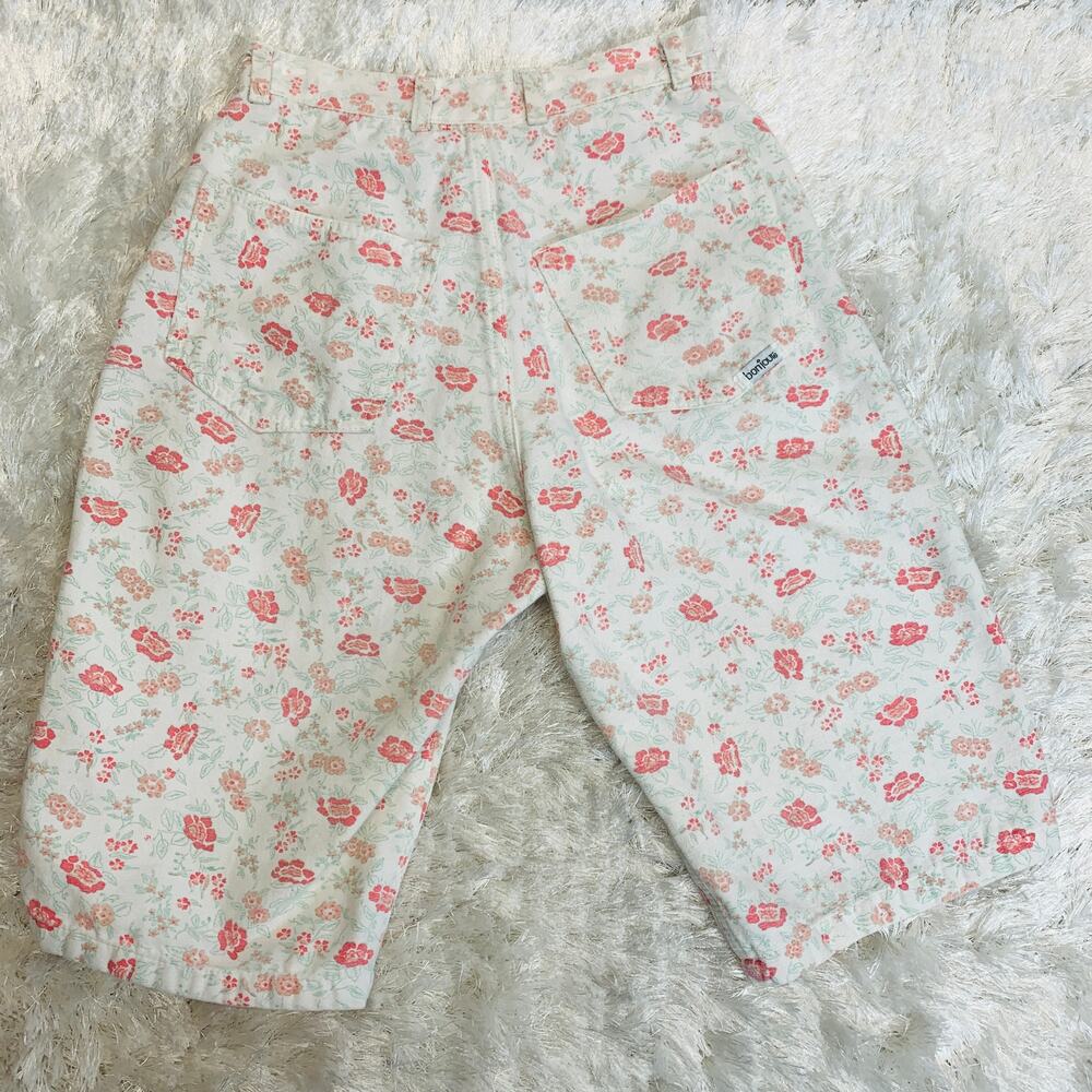 Bonjour Vintage Pattern Floral Jorts Shorts Bermuda 24" waist